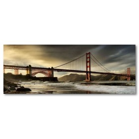 Αφίσα (Golden Gate, γέφυρα, ουρανός, απόγευμα, θάλασσα, βουνό)